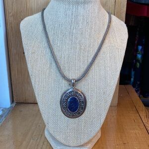 Bali Faceted Natural Sapphire Pendant Sterling Silver Woven Chain Necklace